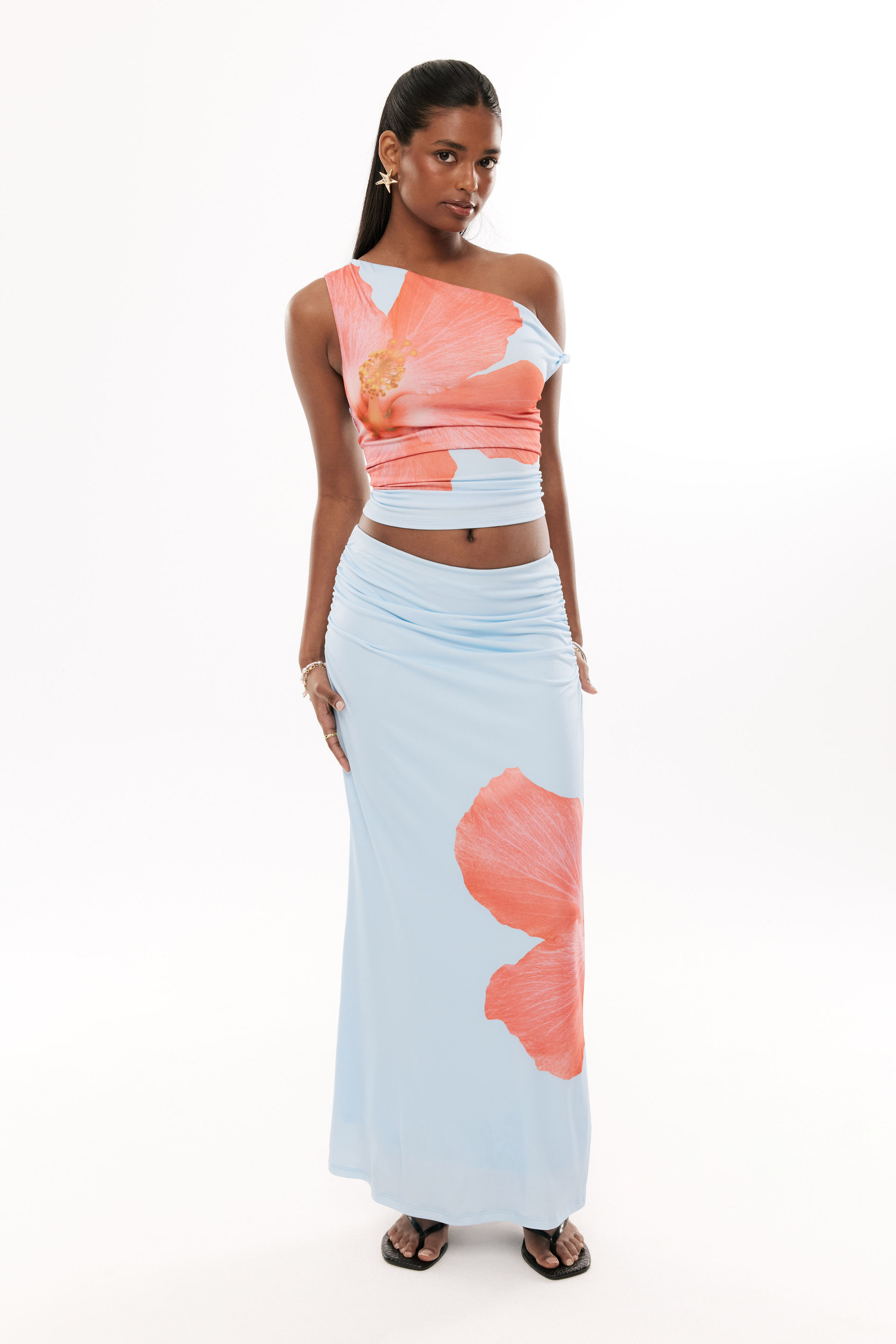 Sherri Ruched Maxi Skirt hibiscus blue