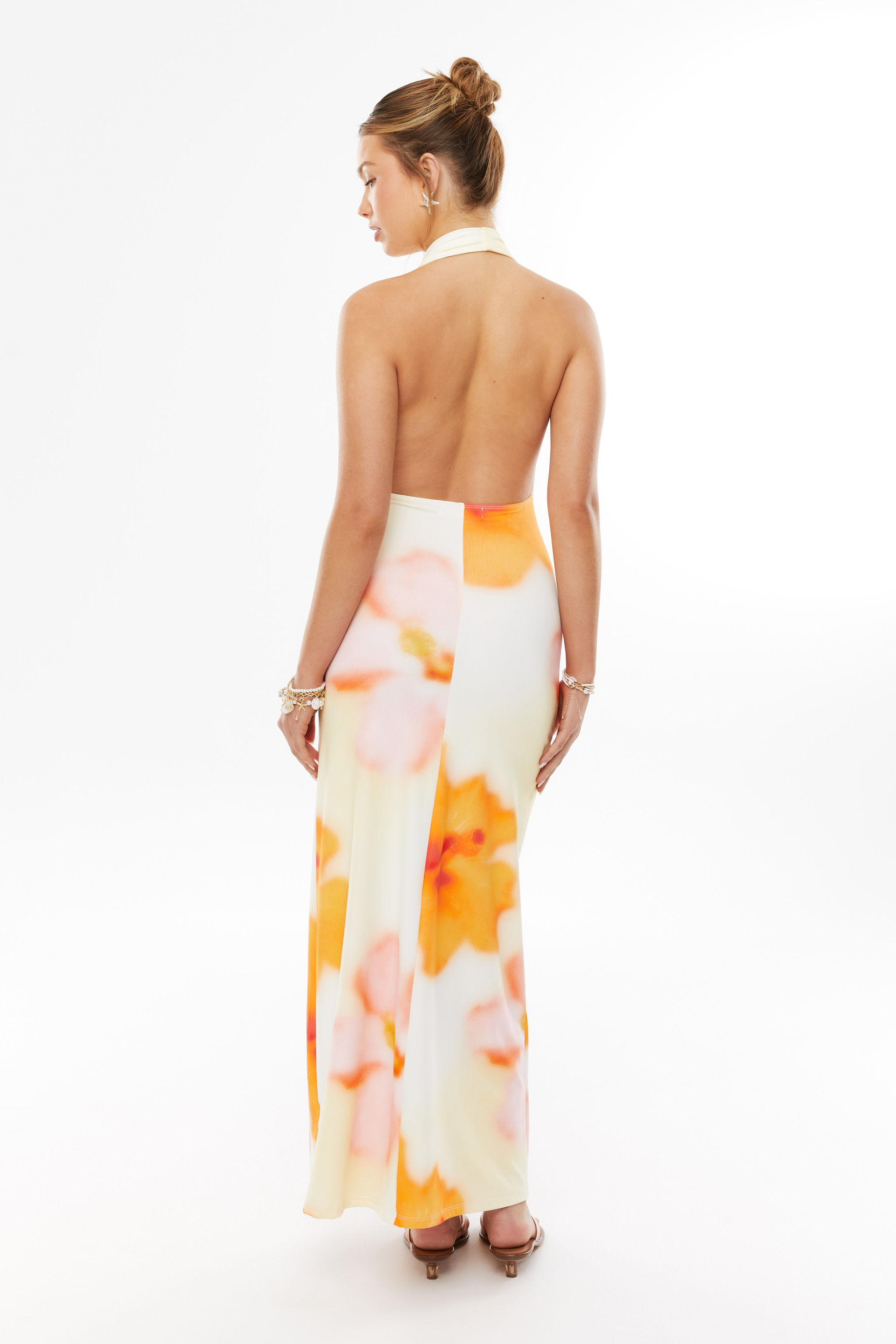 Karina Super Smooth Cowl Maxi Dress yellow blur hibiscus