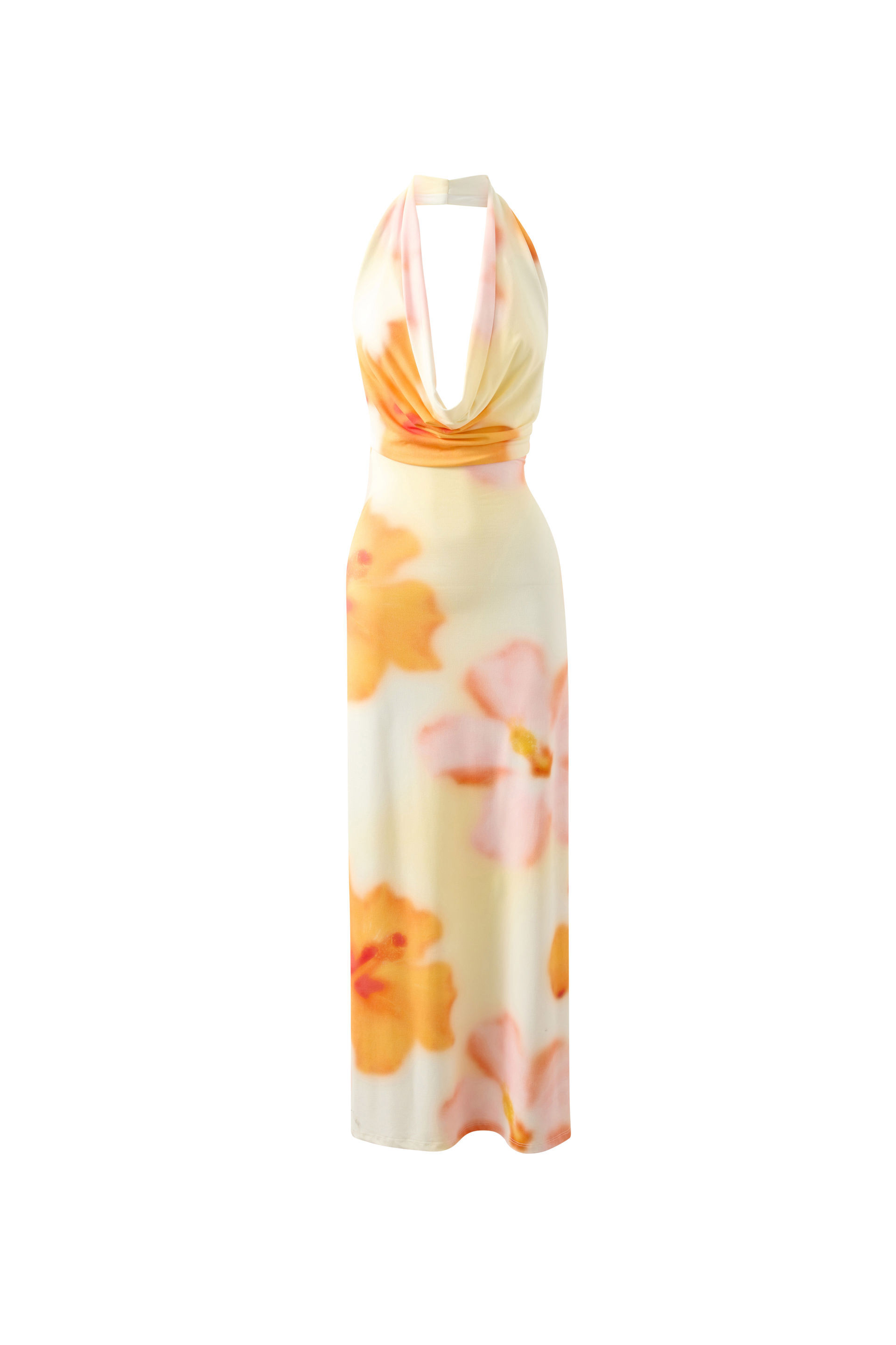 Karina Super Smooth Cowl Maxi Dress yellow blur hibiscus