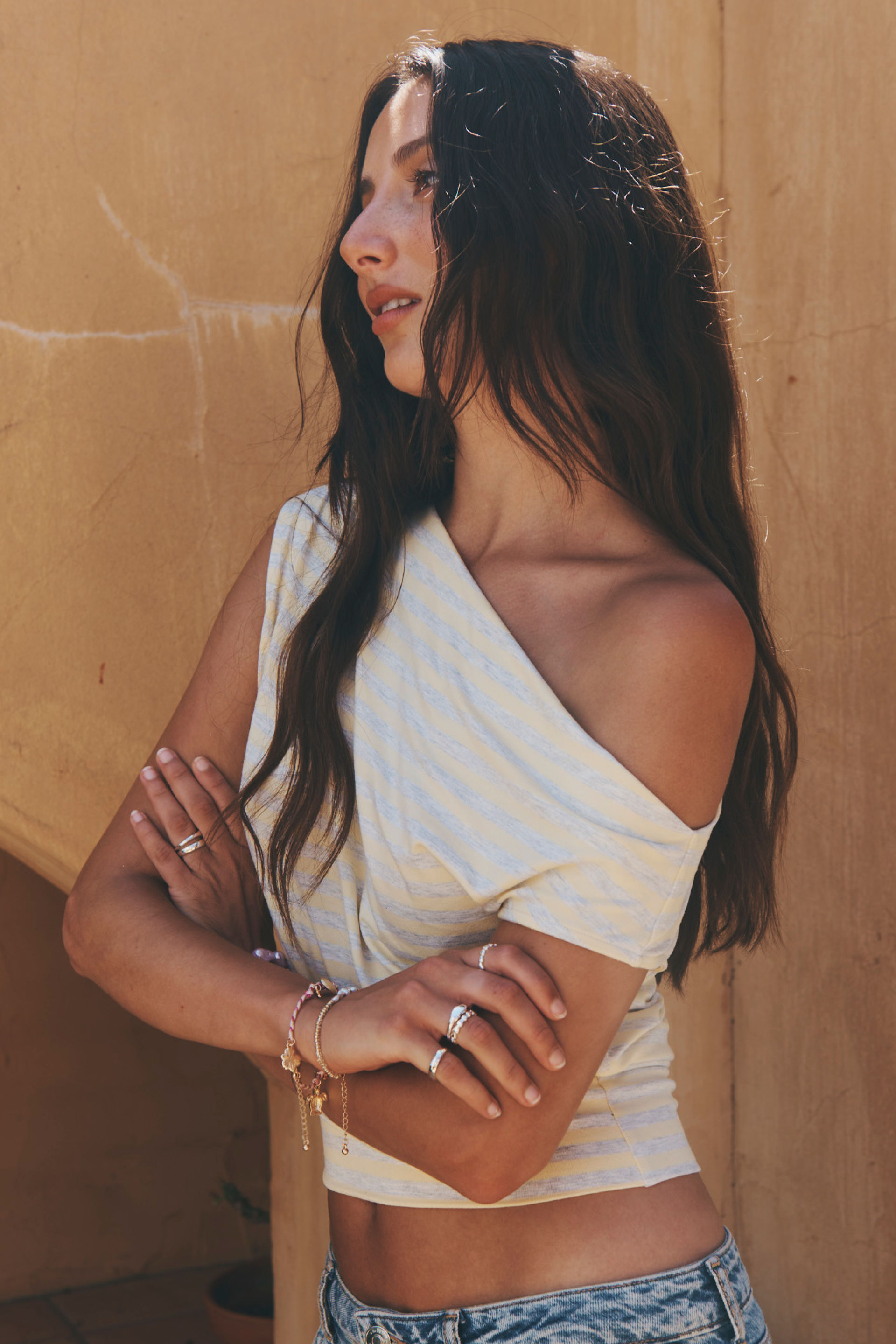 Soft Ivana Off Shoulder Top butter pop / snow marle stripe
