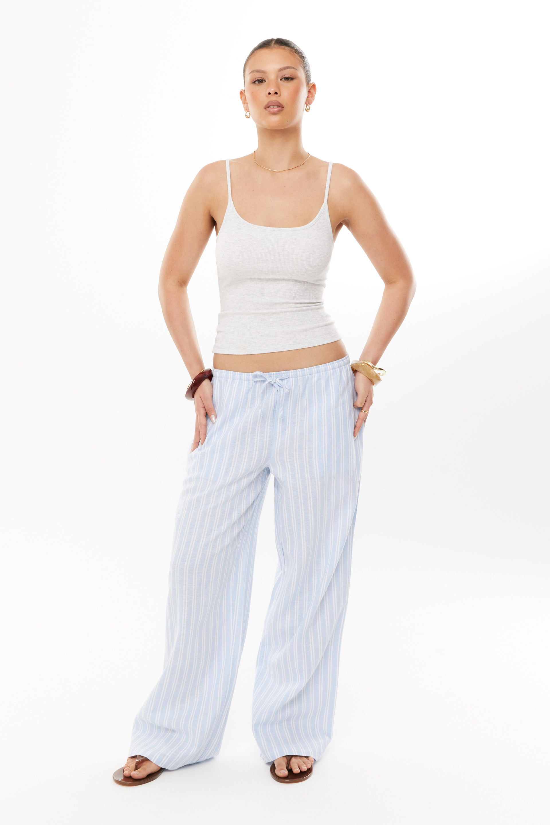 Henley Relaxed Linen Pant holiday blue/white double stripe