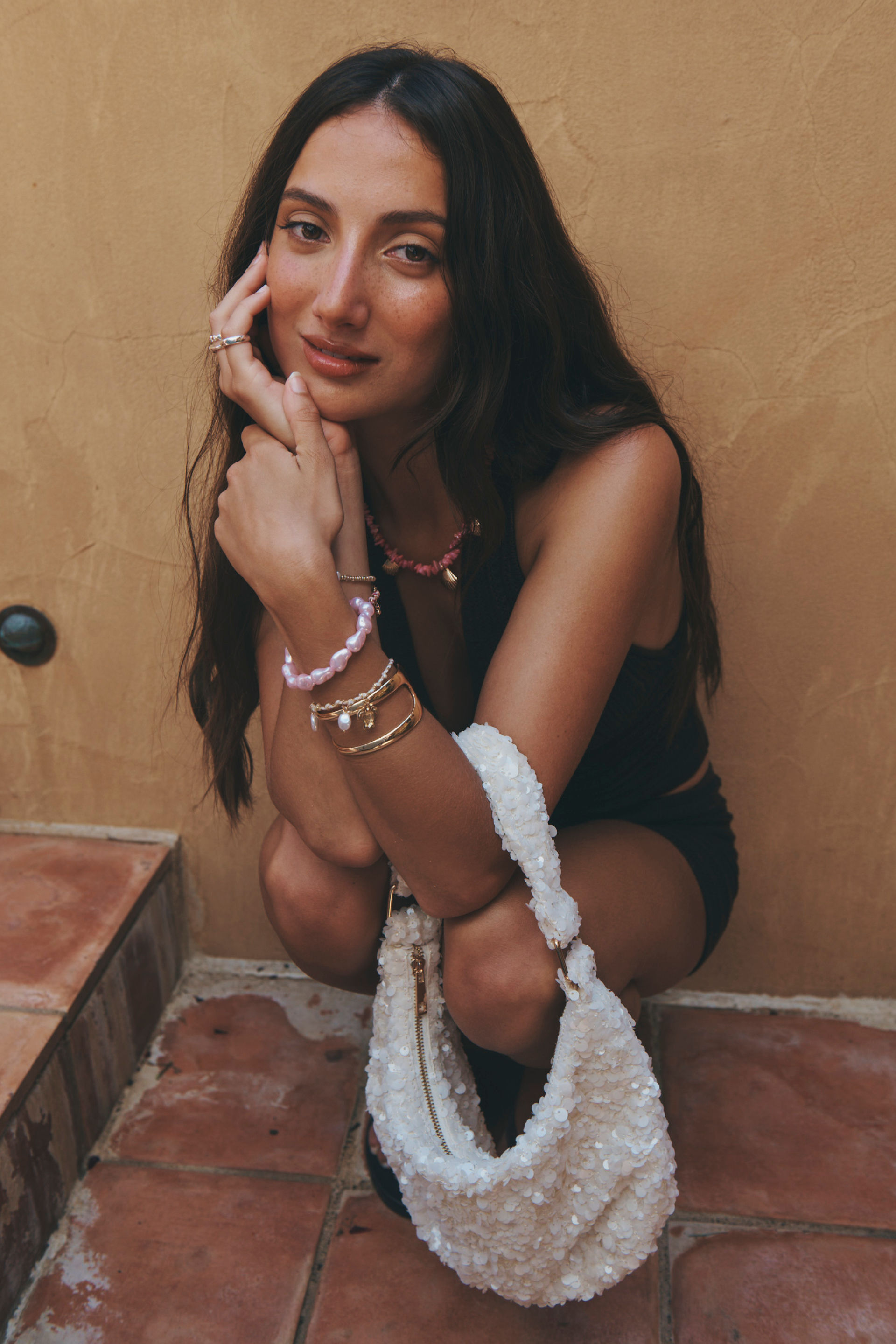 Sylvie Sequin Shoulder Bag white