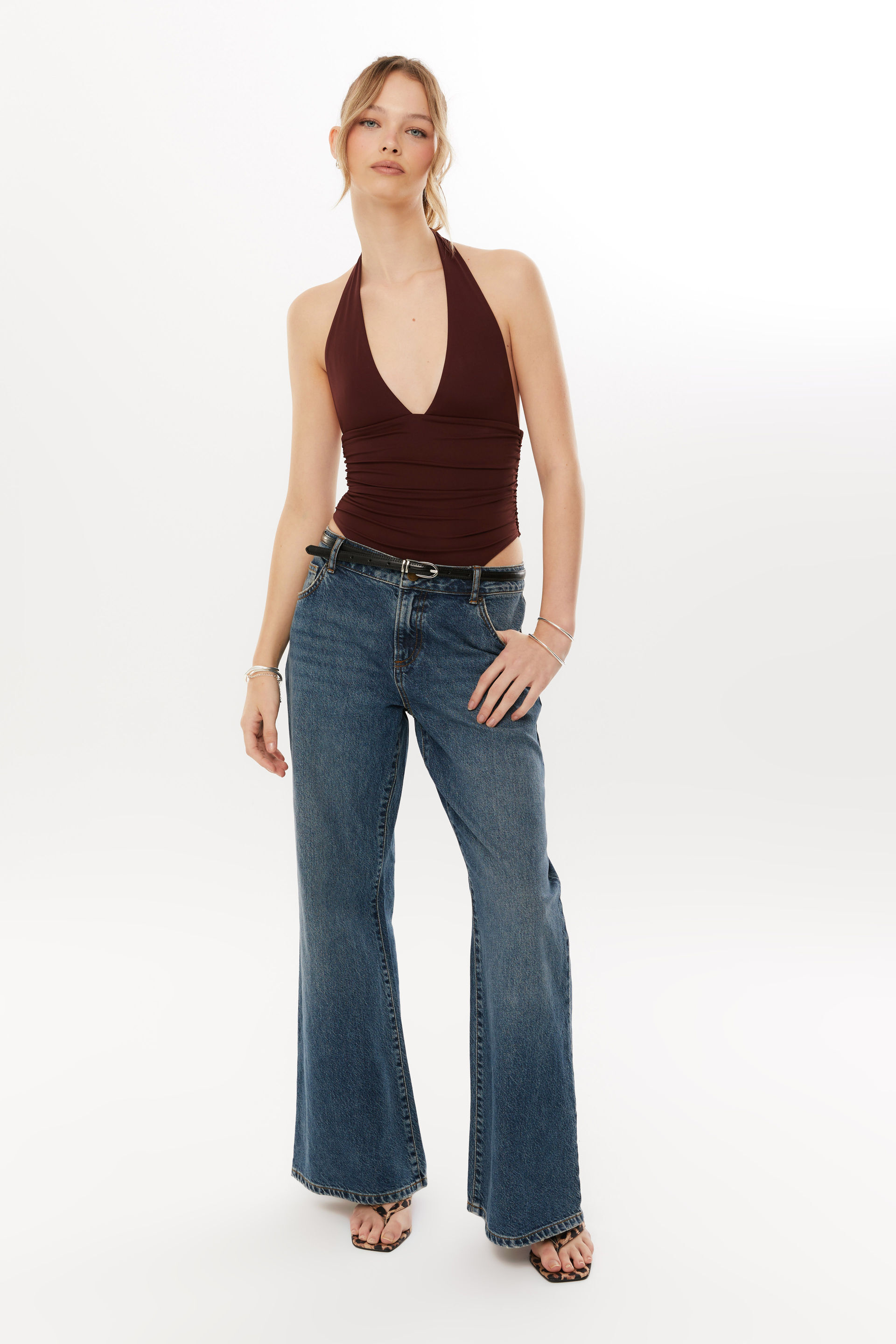 Luxe Eleanor Halter Bodysuit winter wine