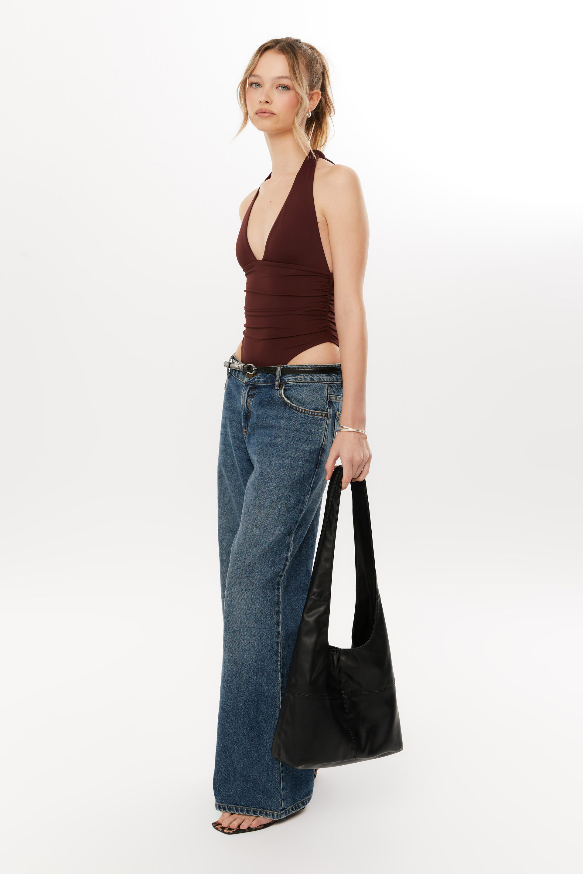 Luxe Eleanor Halter Bodysuit winter wine