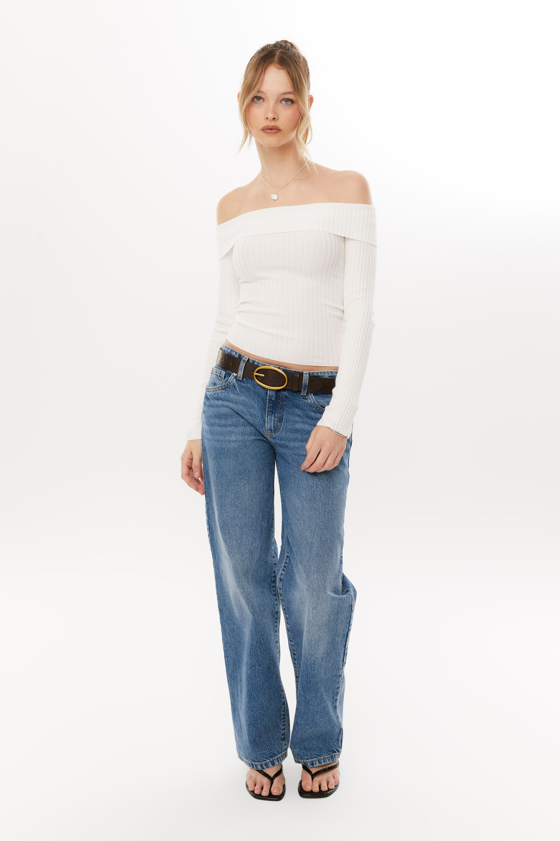 Celeste Fold Back Knit Top meringue white