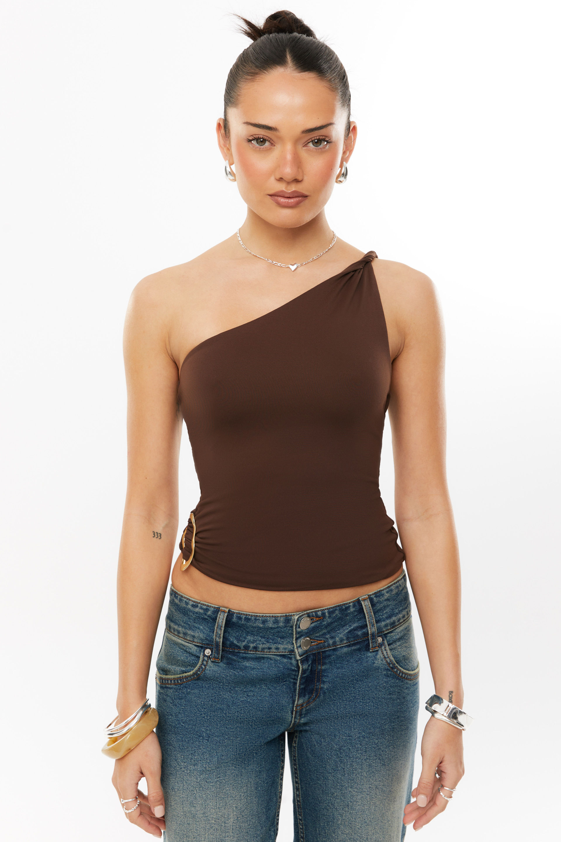 Super Smooth Kaia One Shoulder Top espresso brown
