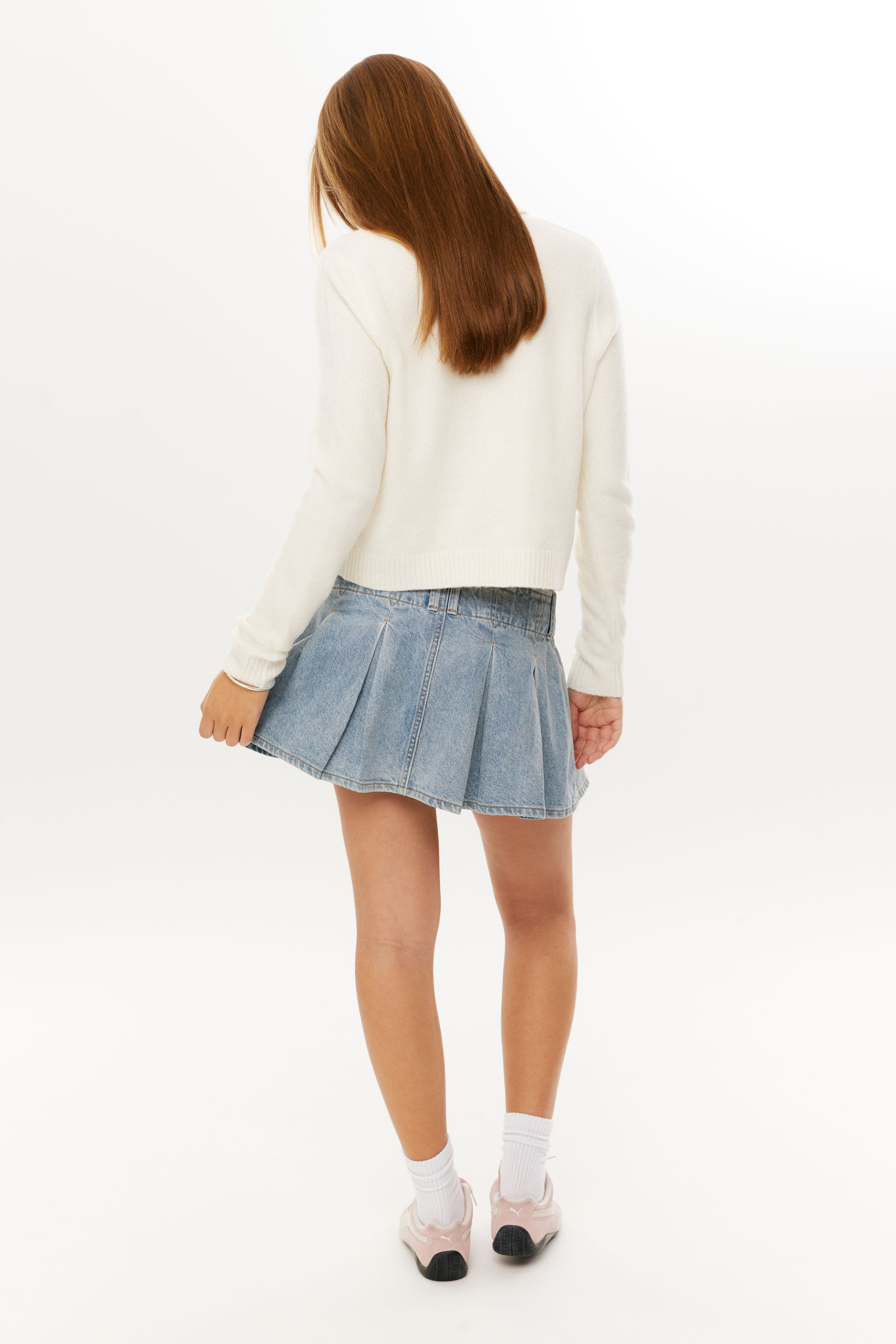 Lindsay Pleated Denim Mini Skirt periwinkle blue