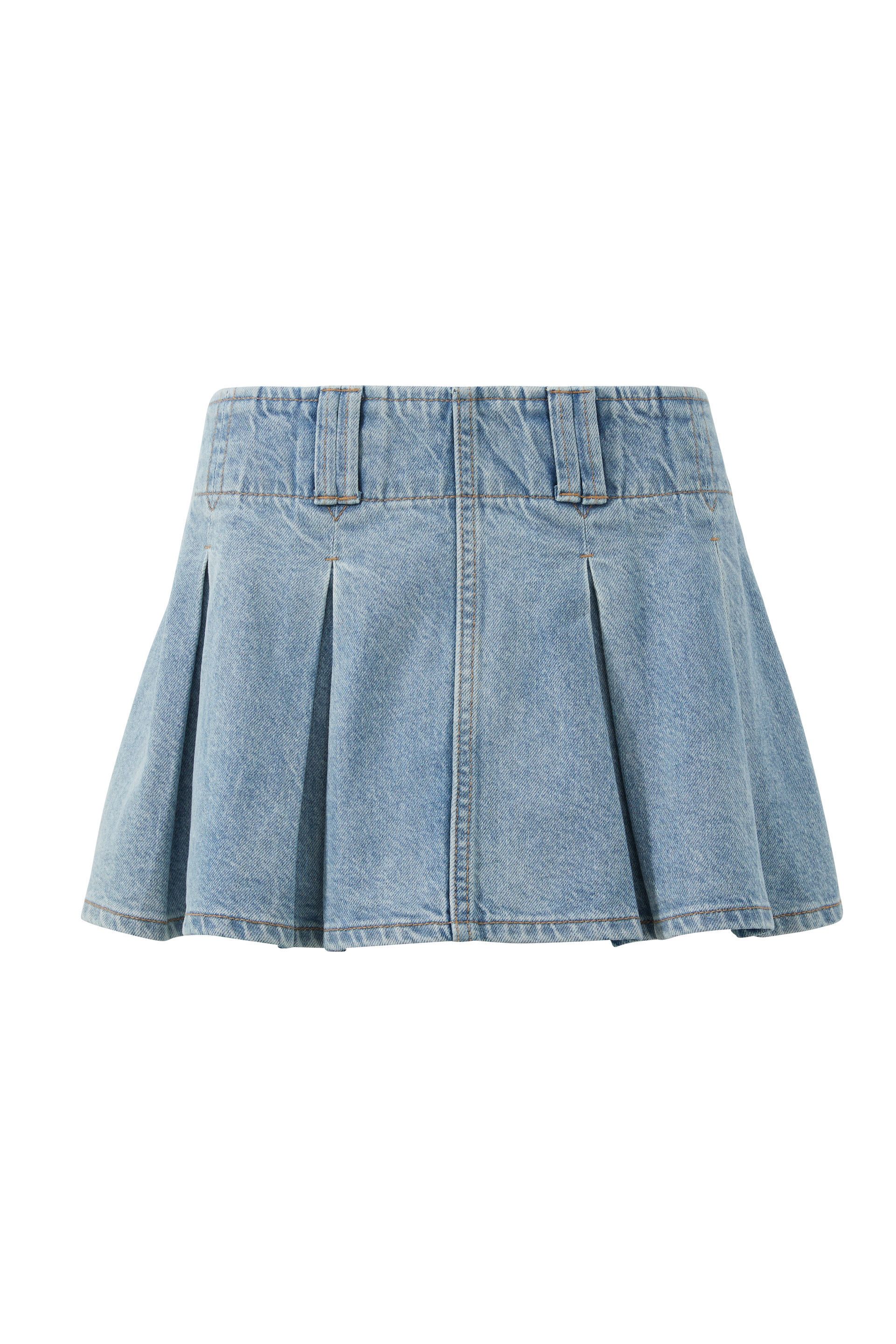 Lindsay Pleated Denim Mini Skirt periwinkle blue