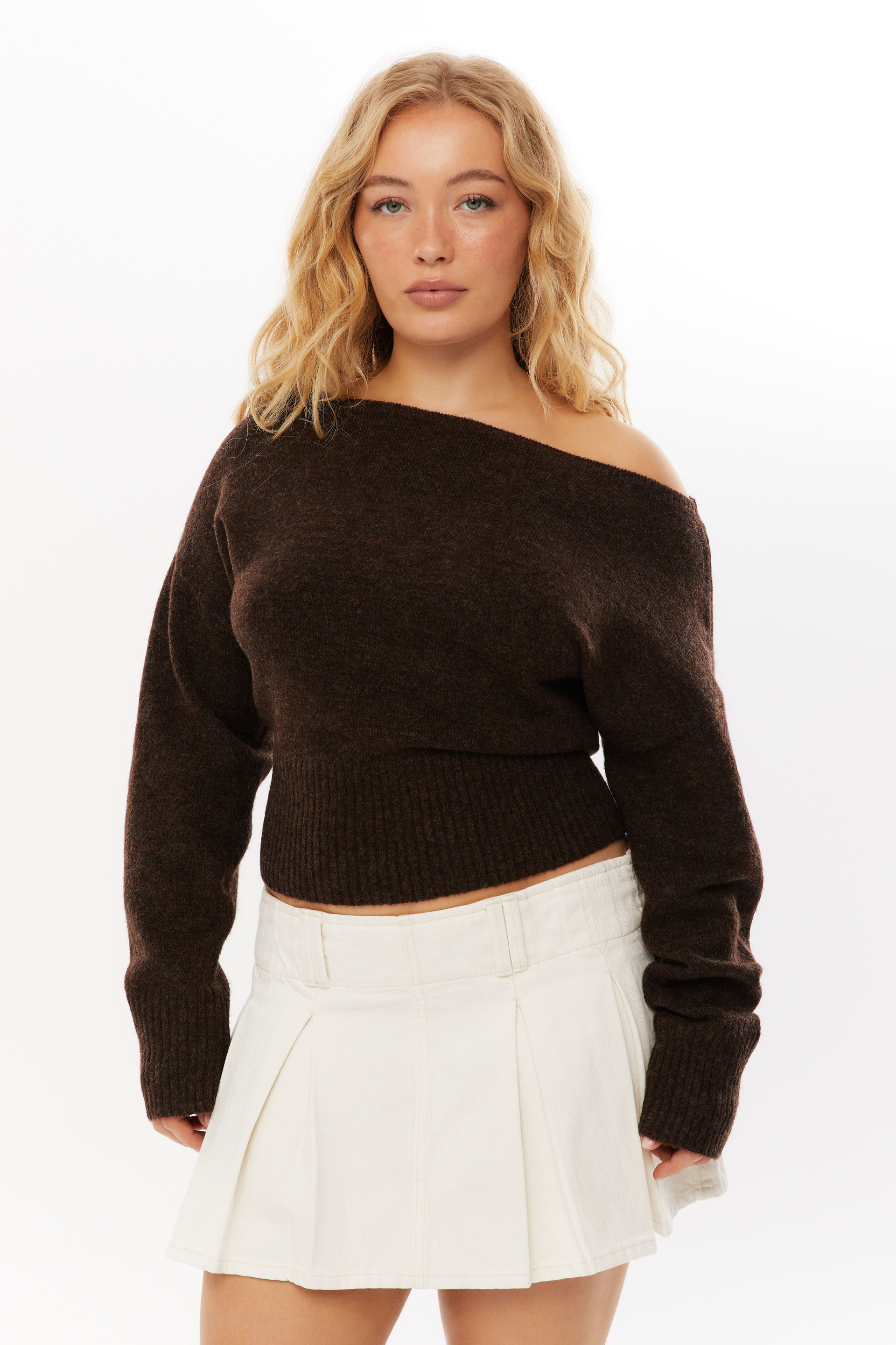 Lindsay Pleated Denim Mini Skirt creamy white