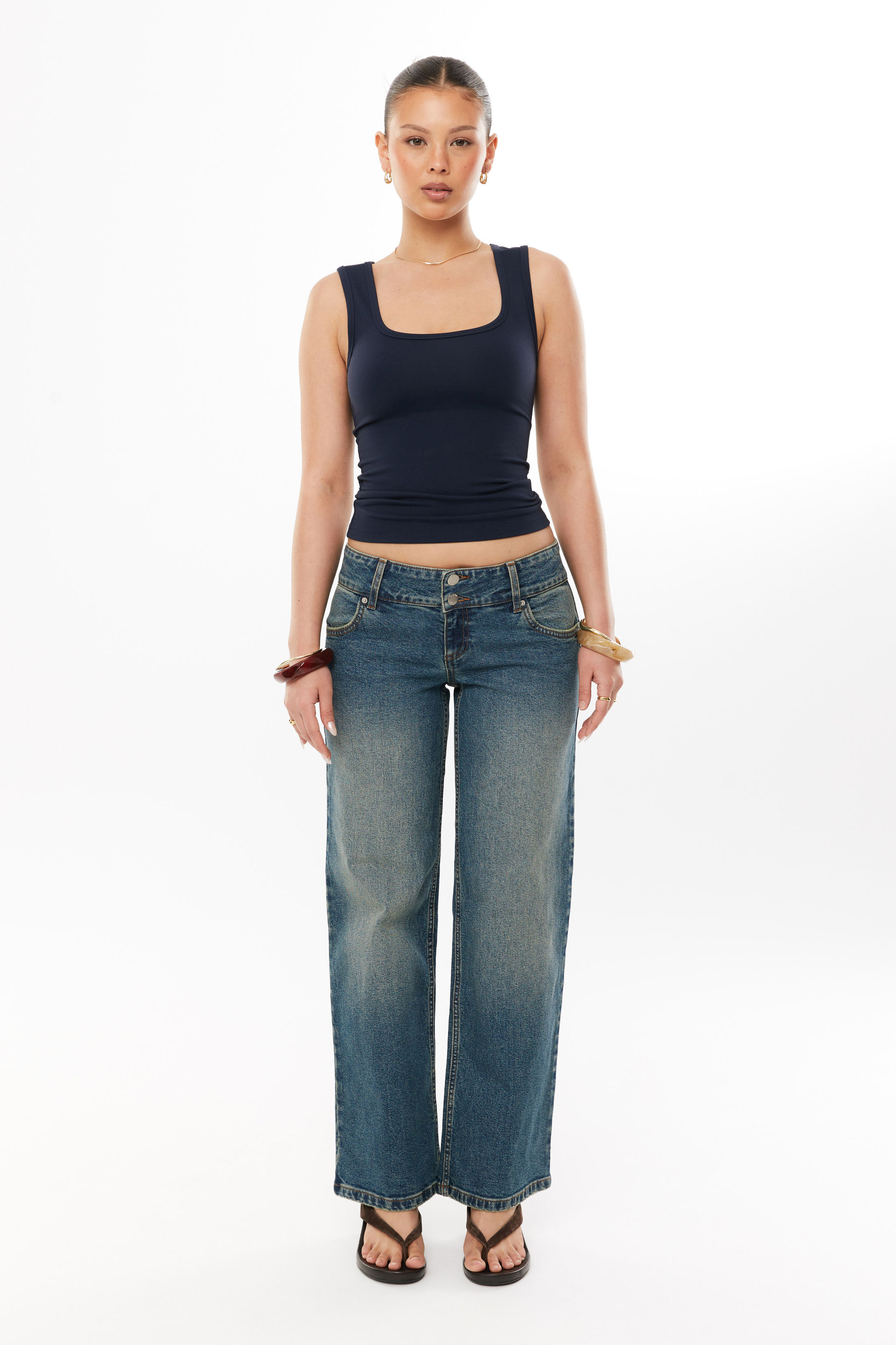 Wide Waist Stretch Straight Jean dirty indigo