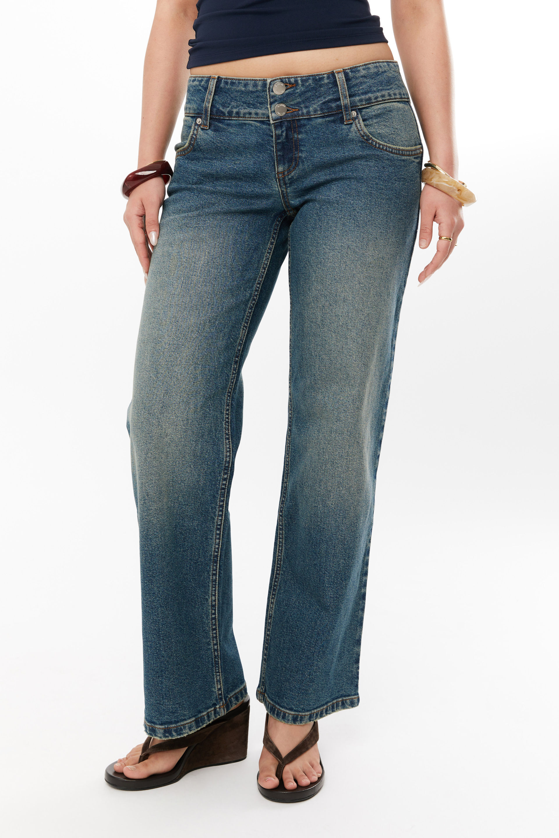 Wide Waist Stretch Straight Jean dirty indigo