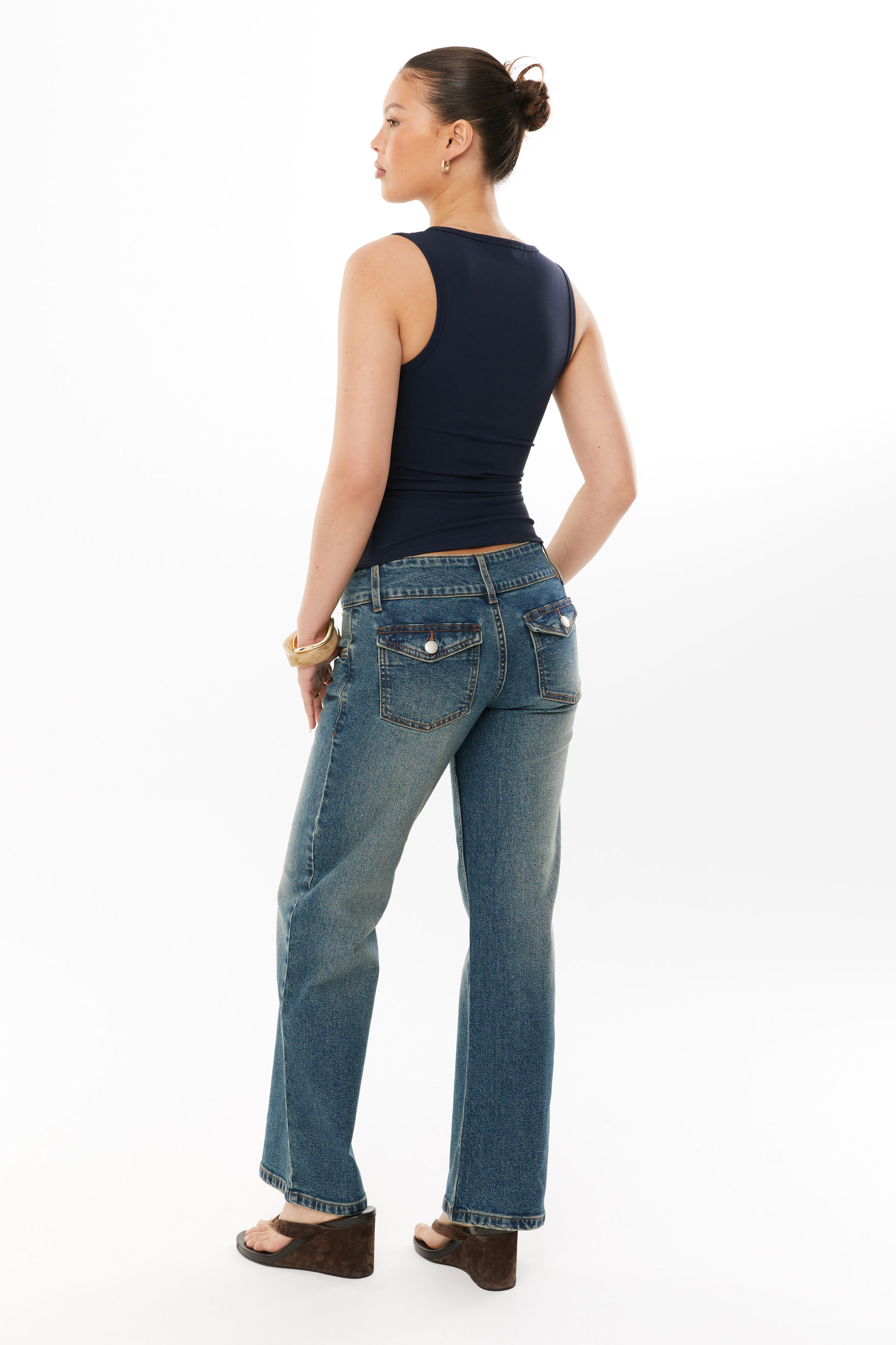 Wide Waist Stretch Straight Jean dirty indigo