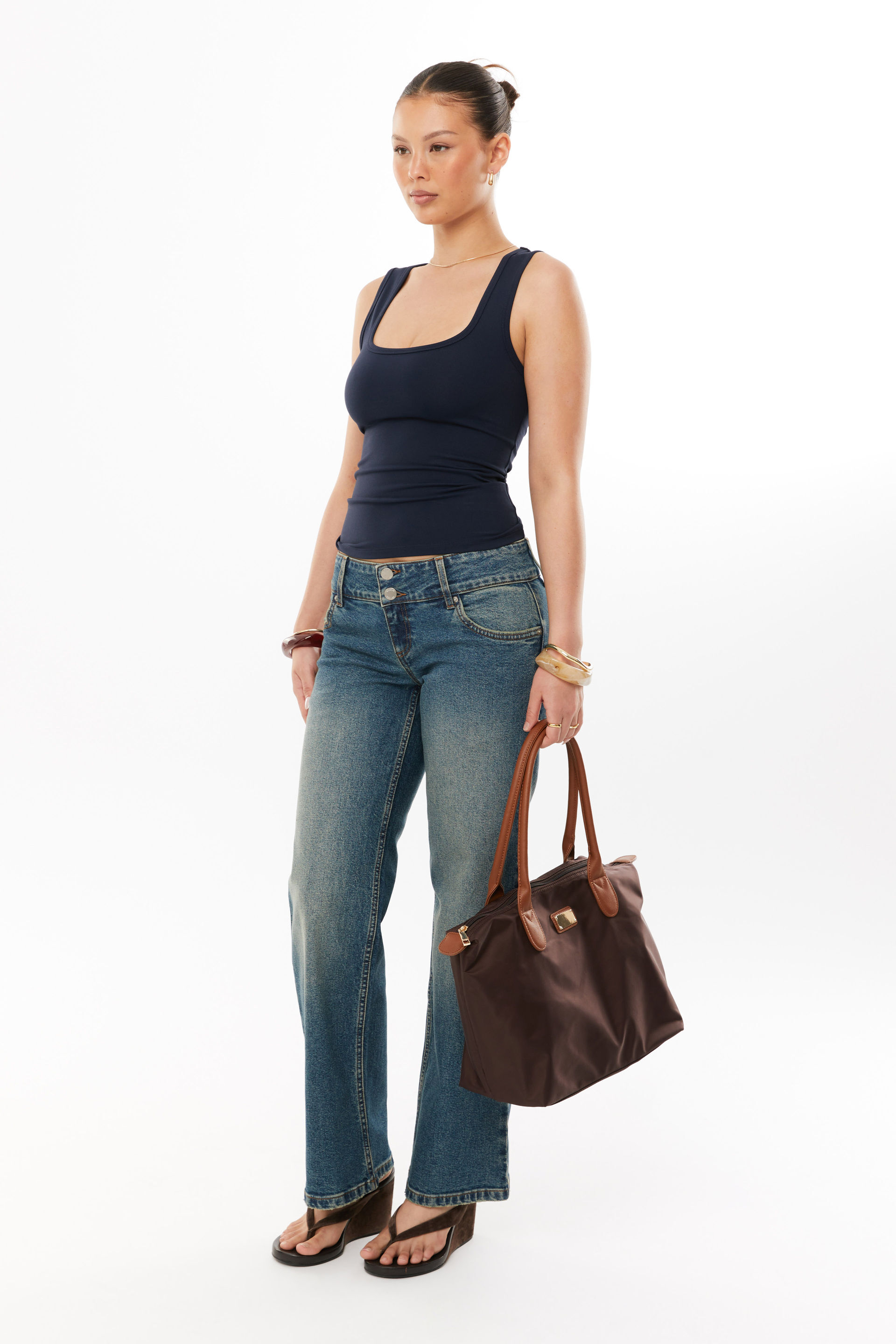 Wide Waist Stretch Straight Jean dirty indigo