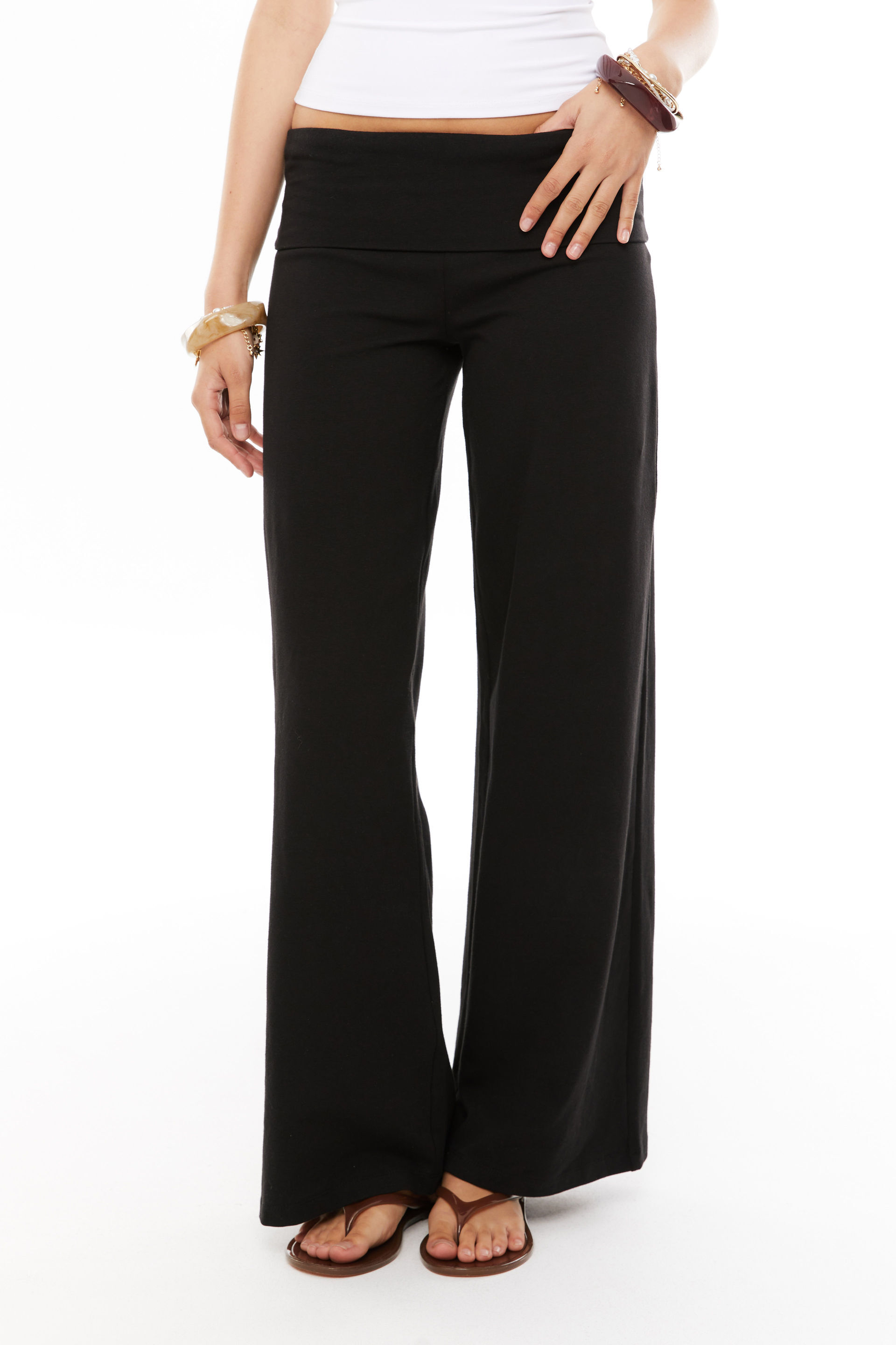Fold Back Wide Leg Pant black