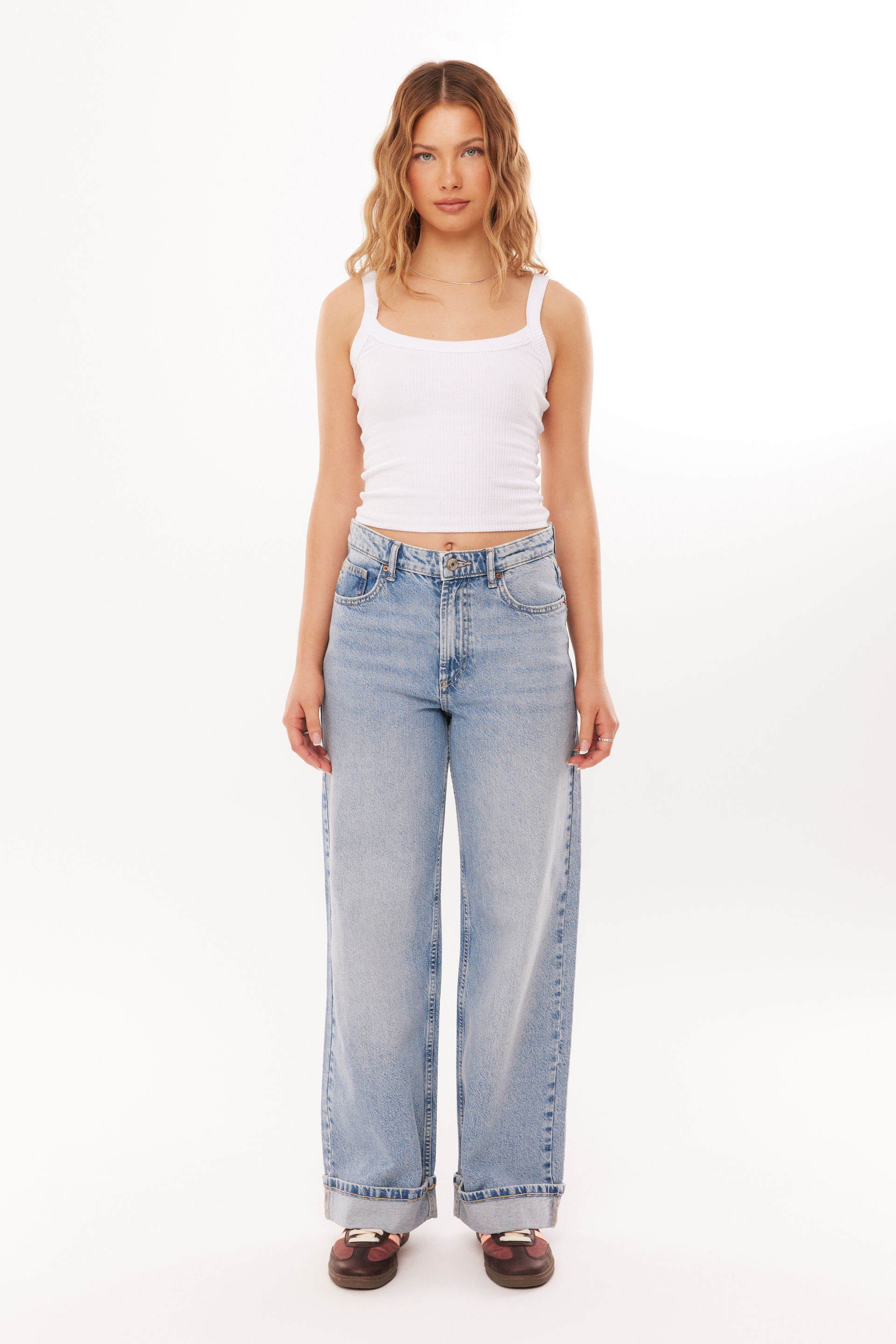 High Rise Wide Jean palm blue