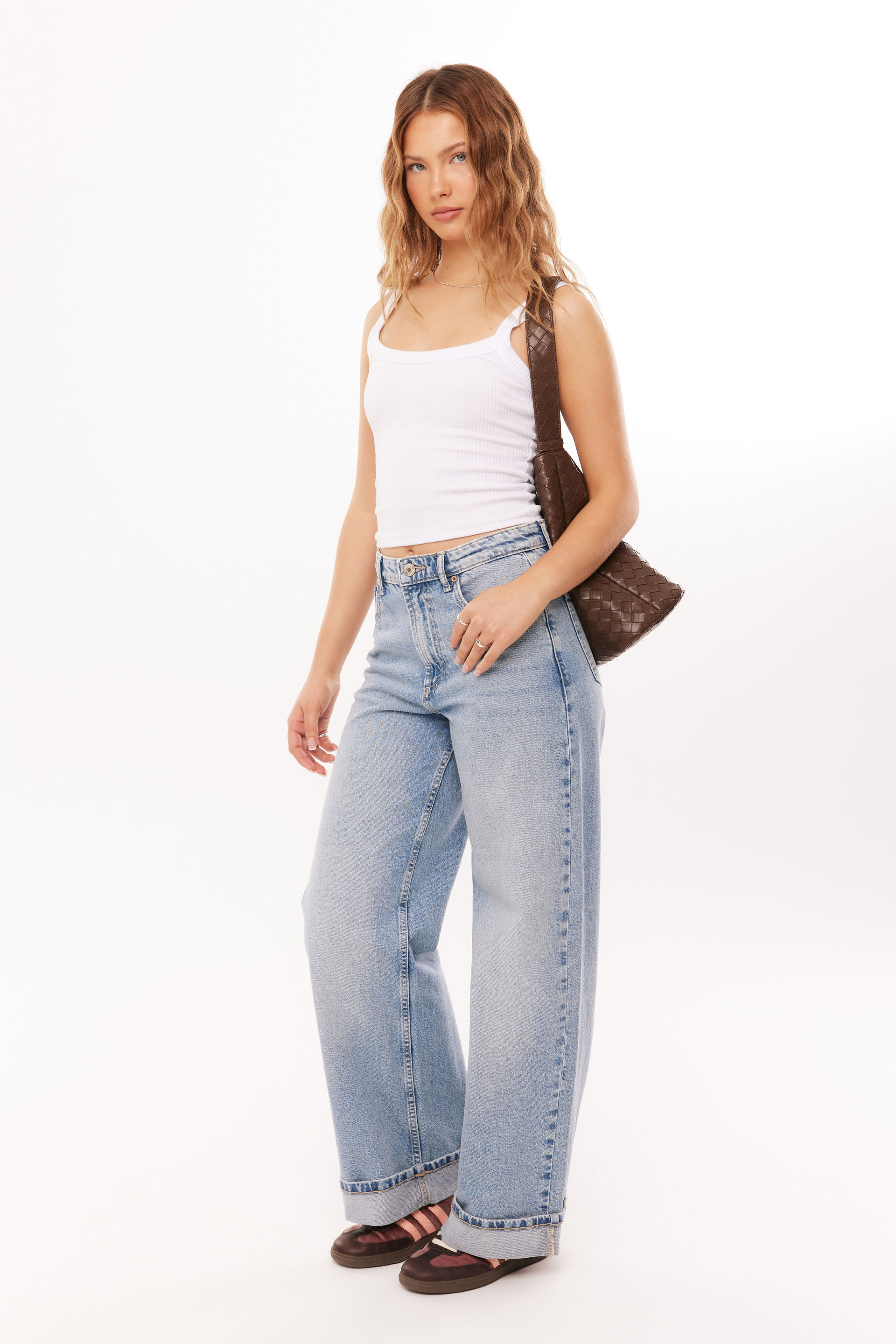 High Rise Wide Jean palm blue